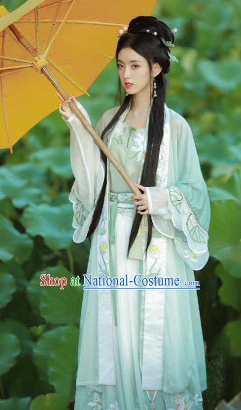 Chinese Traditional Light Green Hanfu Dress Ancient Young Woman Clothing Song Dynasty Princess Garment Costumes