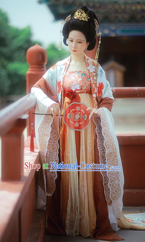 Chinese Tang Dynasty Imperial Consort Garment Costumes Traditional Embroidered Hanfu Dress Ancient Empress Clothing