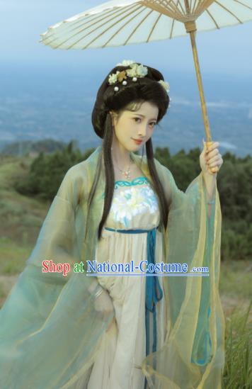 Chinese Ancient Palace Beauty Clothing Tang Dynasty Princess Garment Costumes Traditional Green Hanfu Dresses