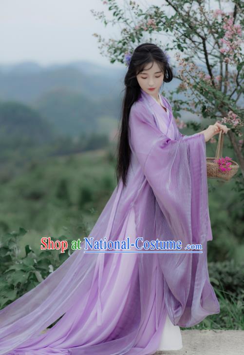 Chinese Traditional Purple Hanfu Dresses Ancient Palace Beauty Clothing Han Dynasty Princess Garment Costumes