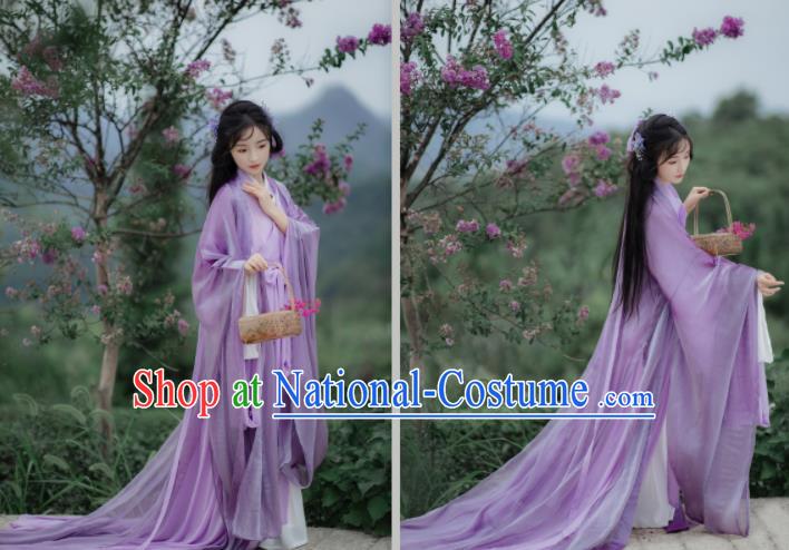 Chinese Traditional Purple Hanfu Dresses Ancient Palace Beauty Clothing Han Dynasty Princess Garment Costumes