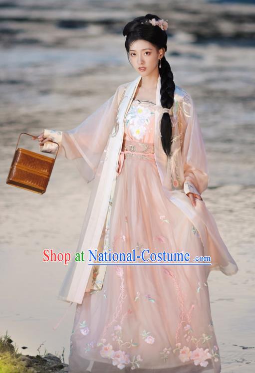 Chinese Ancient Young Woman Clothing Song Dynasty Noble Lady Garment Costumes Traditional Embroidered Hanfu Dress