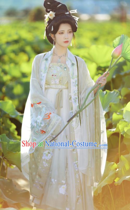 Chinese Traditional Embroidered Hanfu Dress Ancient Goddess Clothing Tang Dynasty Imperial Consort Garment Costumes