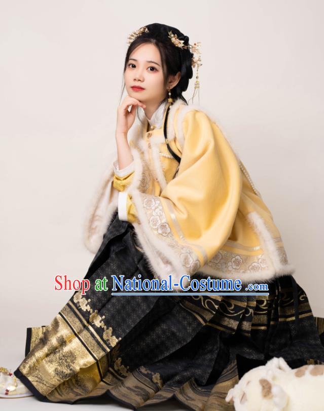 Chinese Ancient Noble Lady Clothing Ming Dynasty Princess Garment Costumes Traditional Winter Hanfu Jacket and Skirt Complete Set