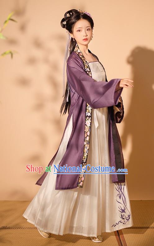 Chinese Ancient Noble Beauty Clothing Song Dynasty Young Woman Garment Costumes Traditional Purple Hanfu Dresses