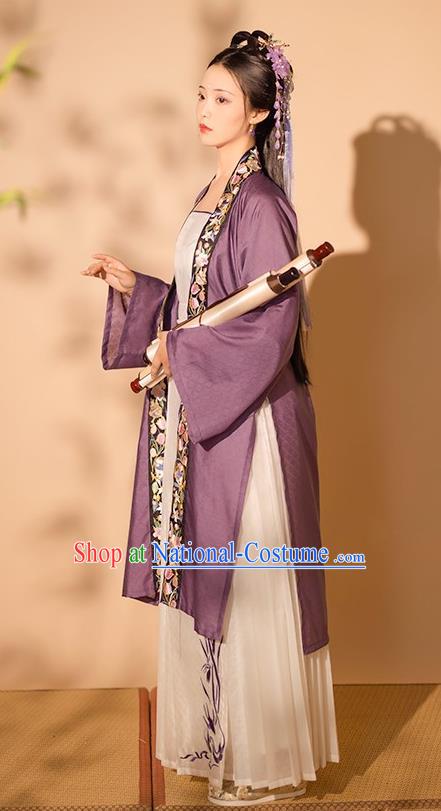 Chinese Ancient Noble Beauty Clothing Song Dynasty Young Woman Garment Costumes Traditional Purple Hanfu Dresses