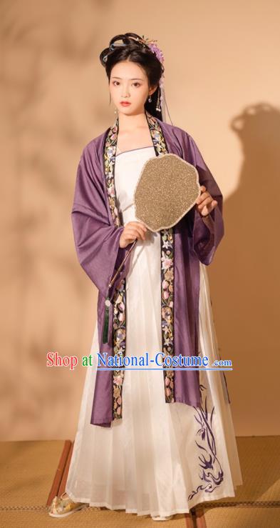 Chinese Ancient Noble Beauty Clothing Song Dynasty Young Woman Garment Costumes Traditional Purple Hanfu Dresses