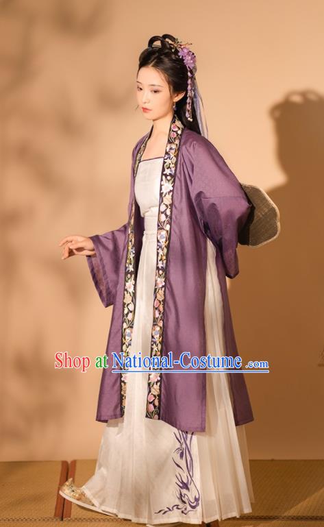 Chinese Ancient Noble Beauty Clothing Song Dynasty Young Woman Garment Costumes Traditional Purple Hanfu Dresses