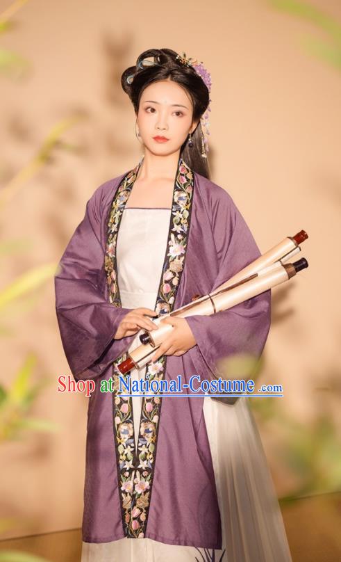 Chinese Ancient Noble Beauty Clothing Song Dynasty Young Woman Garment Costumes Traditional Purple Hanfu Dresses