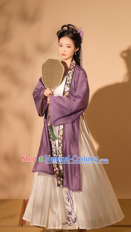 Chinese Ancient Noble Beauty Clothing Song Dynasty Young Woman Garment Costumes Traditional Purple Hanfu Dresses