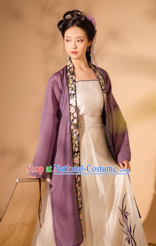 Chinese Ancient Noble Beauty Clothing Song Dynasty Young Woman Garment Costumes Traditional Purple Hanfu Dresses