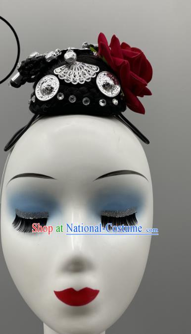 China Stage Performance Headwear Classical Dance Hair Jewelry Woman Solo Dance Wig Headpiece