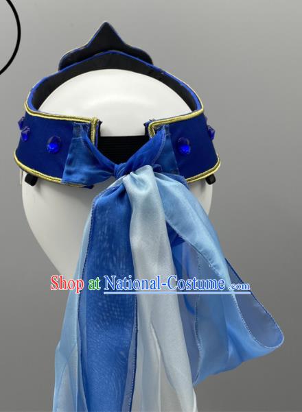 Chinese Mongol Nationality Dance Headpiece Ethnic Stage Performance Blue Hat Mongolian Minority Women Headwear