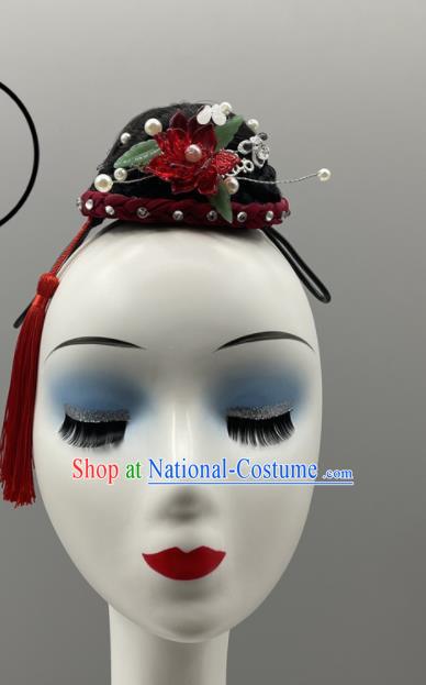 China Women Group Stage Performance Headwear Classical Dance Wig and Hair Jewelry Jiaozhou Yangko Dance Headpiece