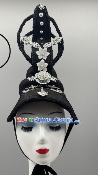 China Beauty Dance Wang Zhaojun Headpiece Women Group Stage Performance Headwear Classical Dance Wig and Hair Jewelries