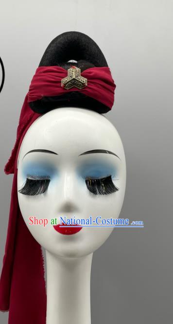 China Classical Dance Wig and Hair Jewelry Beauty Dance Hua Mulan Headpiece Women Group Stage Performance Headwear