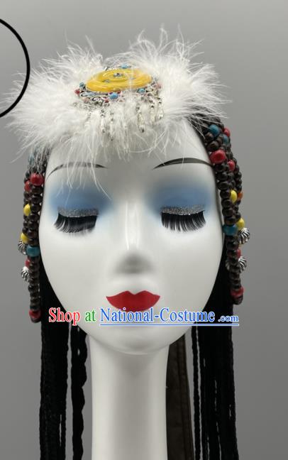 Chinese Ethnic Stage Performance Braids Headpieces Tibetan Minority Dance Hair Jewelries Zang Nationality Woman Headdress