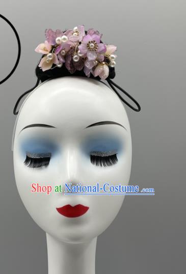 China Classical Dance Wig and Hair Jewelries Yangko Dance Purple Flowers Headpieces Women Group Stage Performance Headwear