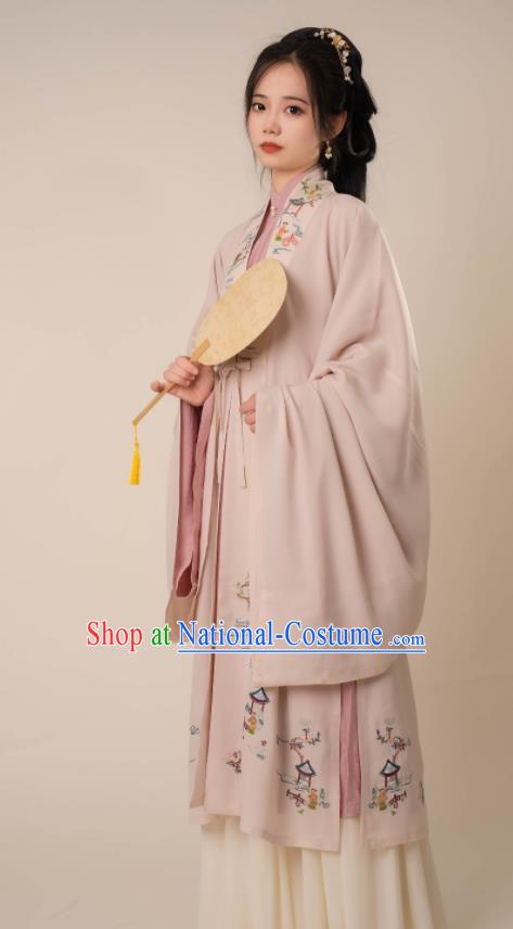 Chinese Ming Dynasty Noble Woman Costumes Ancient Young Mistress Clothing Traditional Hanfu Cloak Gown and Skirt Complete Set