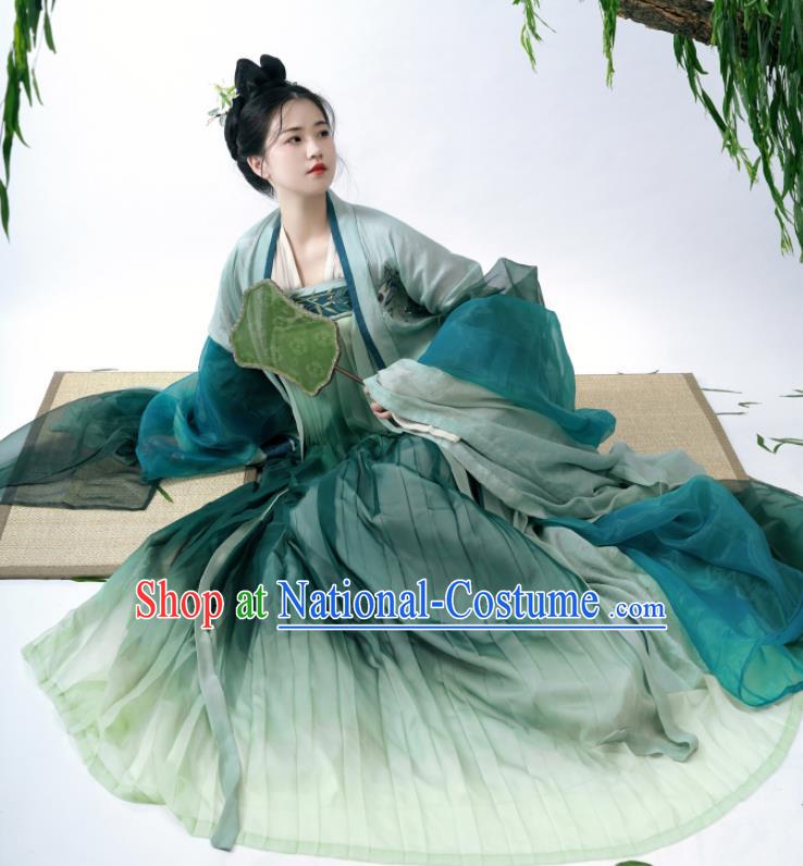 Chinese Traditional Green Hanfu Dress Tang Dynasty Young Lady Costumes Ancient Princess Clothing