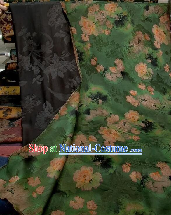 Asian Chinese Traditional Peony Pattern Design Gambiered Guangdong Gauze Fabric Green Silk Material