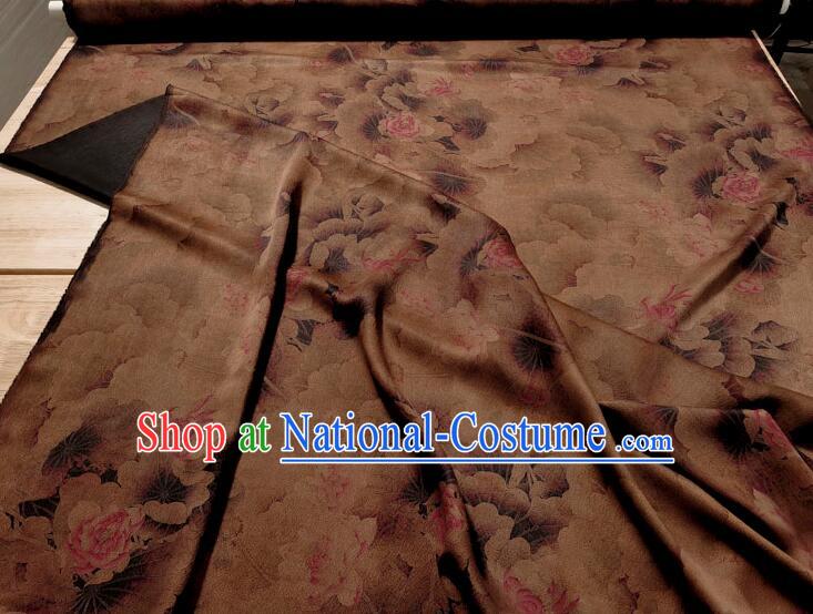 Asian Brown Silk Material Chinese Traditional Peony Pattern Design Gambiered Guangdong Gauze Fabric