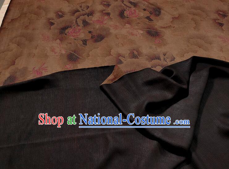 Asian Brown Silk Material Chinese Traditional Peony Pattern Design Gambiered Guangdong Gauze Fabric