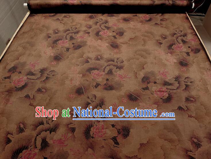 Asian Brown Silk Material Chinese Traditional Peony Pattern Design Gambiered Guangdong Gauze Fabric