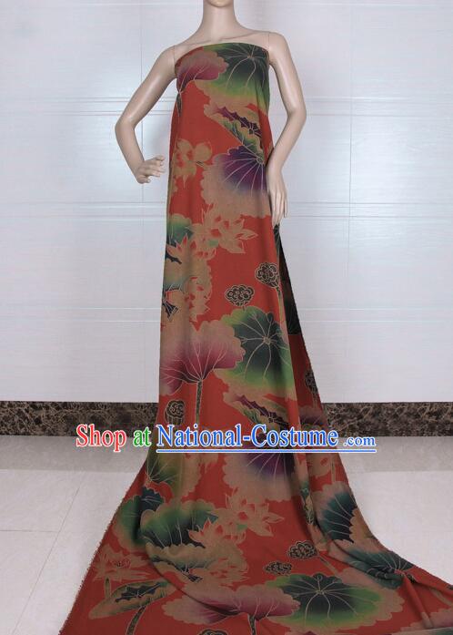 Asian Cheongsam Red Silk Material Chinese Traditional Lotus Pattern Design Gambiered Guangdong Gauze Fabric