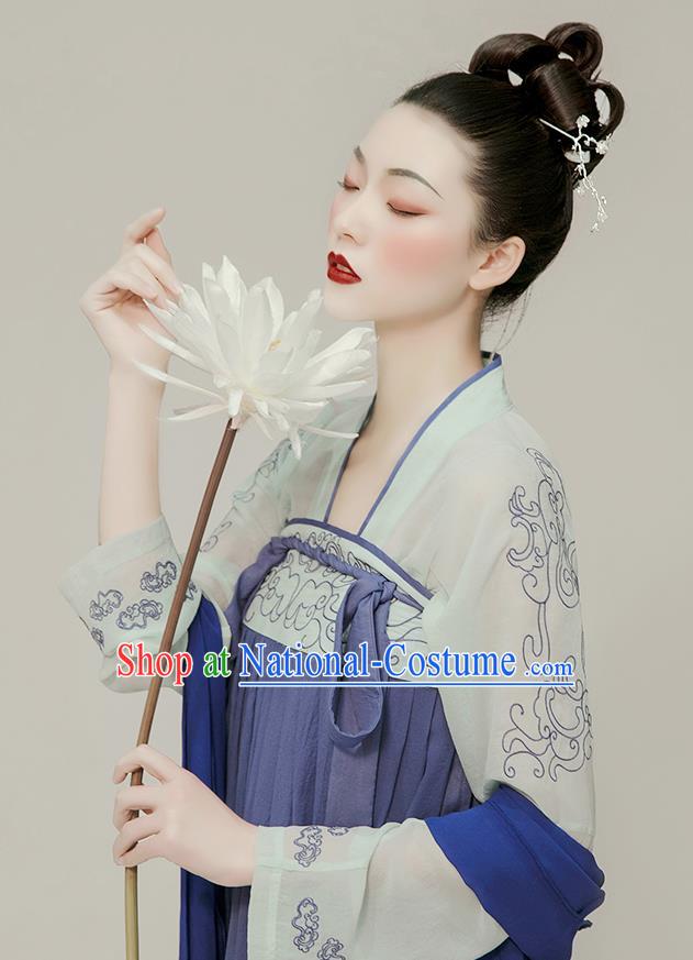 Chinese Ancient Court Lady Clothing Tang Dynasty Blue Hanfu Dress Traditional Princess Garment Costumes