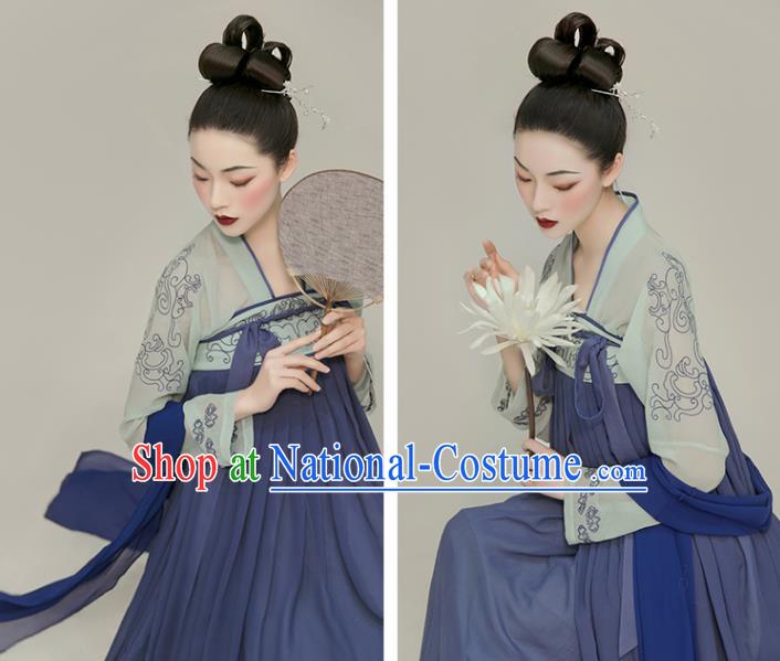 Chinese Ancient Court Lady Clothing Tang Dynasty Blue Hanfu Dress Traditional Princess Garment Costumes