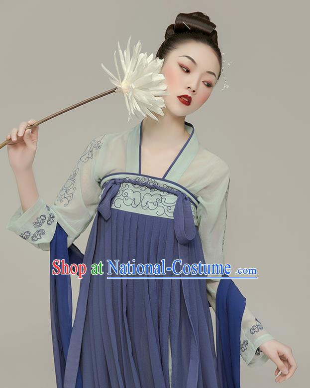 Chinese Ancient Court Lady Clothing Tang Dynasty Blue Hanfu Dress Traditional Princess Garment Costumes