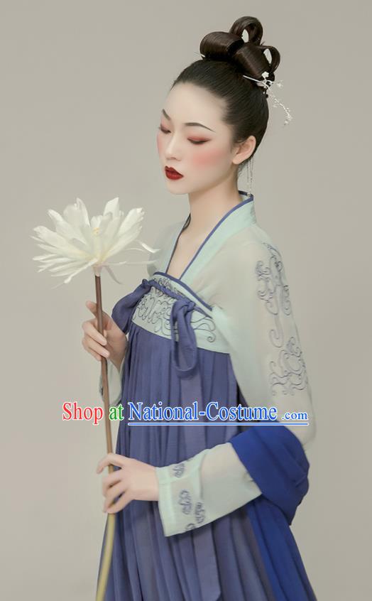 Chinese Ancient Court Lady Clothing Tang Dynasty Blue Hanfu Dress Traditional Princess Garment Costumes