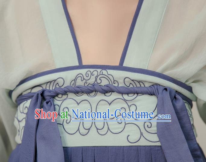 Chinese Ancient Court Lady Clothing Tang Dynasty Blue Hanfu Dress Traditional Princess Garment Costumes