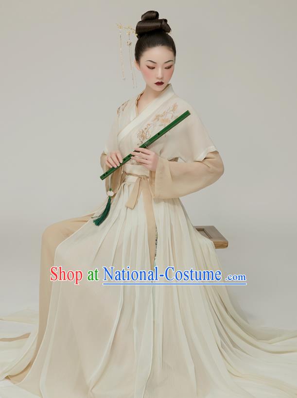 Chinese Traditional Princess Garment Costumes Ancient Court Beauty Clothing Song Dynasty Beige Hanfu Dress Complete Set