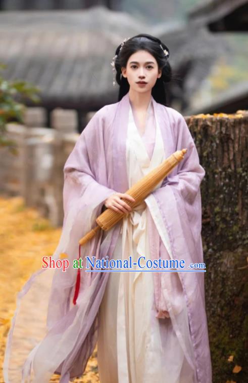 Chinese Jin Dynasty Noble Beauty Costume Ancient Fairy Clothing Traditional Lilac Hanfu Dress