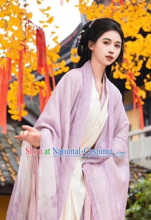 Chinese Jin Dynasty Noble Beauty Costume Ancient Fairy Clothing Traditional Lilac Hanfu Dress