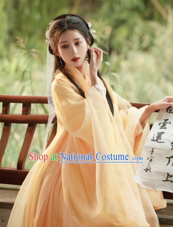 Chinese Traditional Yellow Hanfu Dress Jin Dynasty Princess Costume Ancient Goddess Clothing