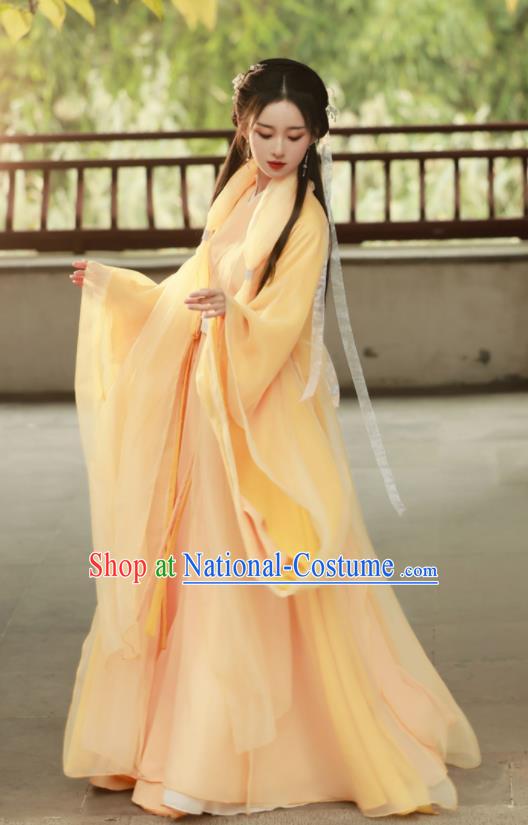 Chinese Traditional Yellow Hanfu Dress Jin Dynasty Princess Costume Ancient Goddess Clothing