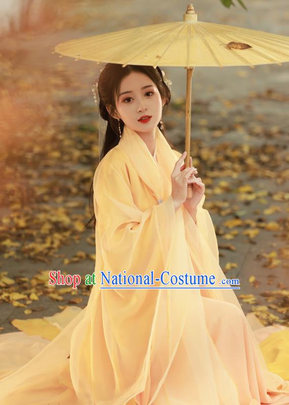 Chinese Traditional Yellow Hanfu Dress Jin Dynasty Princess Costume Ancient Goddess Clothing