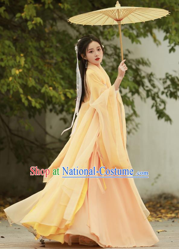 Chinese Traditional Yellow Hanfu Dress Jin Dynasty Princess Costume Ancient Goddess Clothing