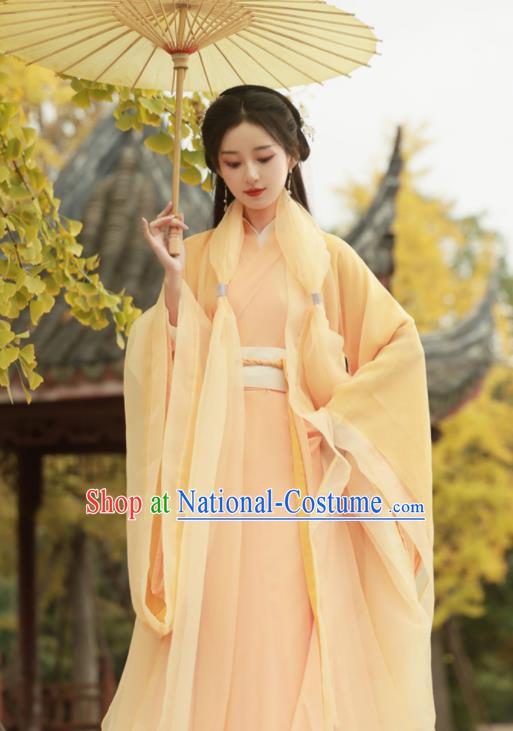 Chinese Traditional Yellow Hanfu Dress Jin Dynasty Princess Costume Ancient Goddess Clothing