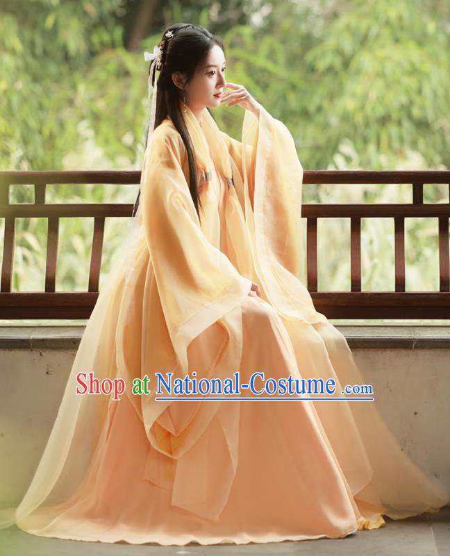 Chinese Traditional Yellow Hanfu Dress Jin Dynasty Princess Costume Ancient Goddess Clothing