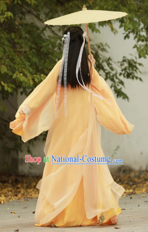 Chinese Traditional Yellow Hanfu Dress Jin Dynasty Princess Costume Ancient Goddess Clothing