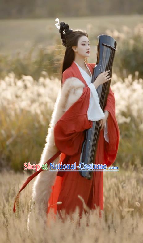 Chinese Ancient Swordswoman Clothing Traditional Red Hanfu Dress Jin Dynasty Princess Costumes