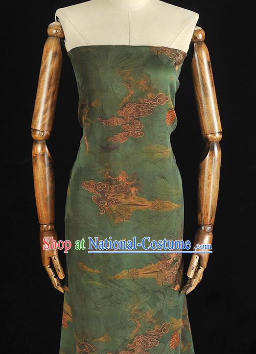 Chinese Green Gambiered Guangdong Gauze Traditional Qipao Dress Material Classical Cheongsam Jacquard Silk Fabric