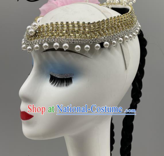 Chinese Xinjiang Dance Hair Jewelry Uyghur Nationality Dance Braid Headdress Folk Dance Pearls Headpiece