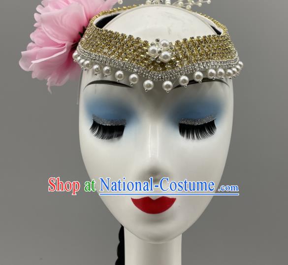 Chinese Xinjiang Dance Hair Jewelry Uyghur Nationality Dance Braid Headdress Folk Dance Pearls Headpiece