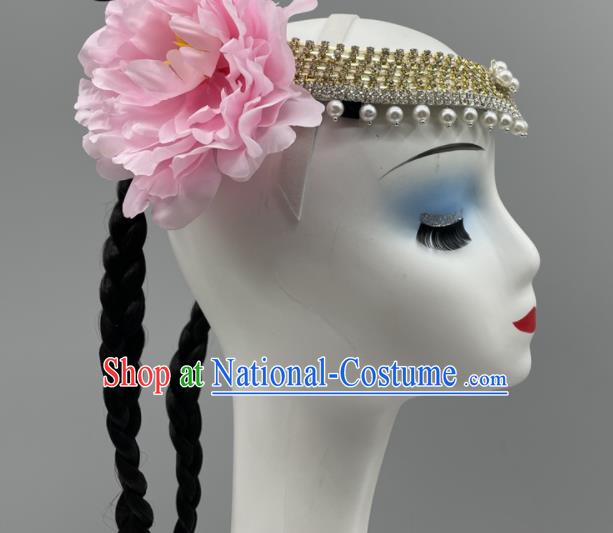 Chinese Xinjiang Dance Hair Jewelry Uyghur Nationality Dance Braid Headdress Folk Dance Pearls Headpiece