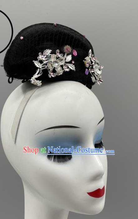 Chinese Woman Dance Competition Hair Jewelries Stage Performance Wig Chignon Classical Dance Headpiece